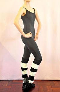 Brastrap unitard and stripey leg warmers